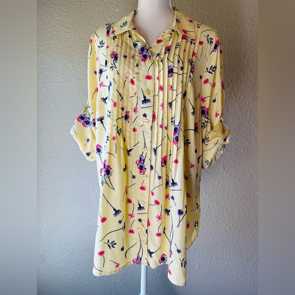Woman Within Yellow Floral Button-Down Shirt - Picture 2 of 5
